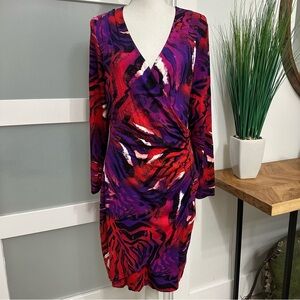 Cache Red and Purple Abstract Midi Dress